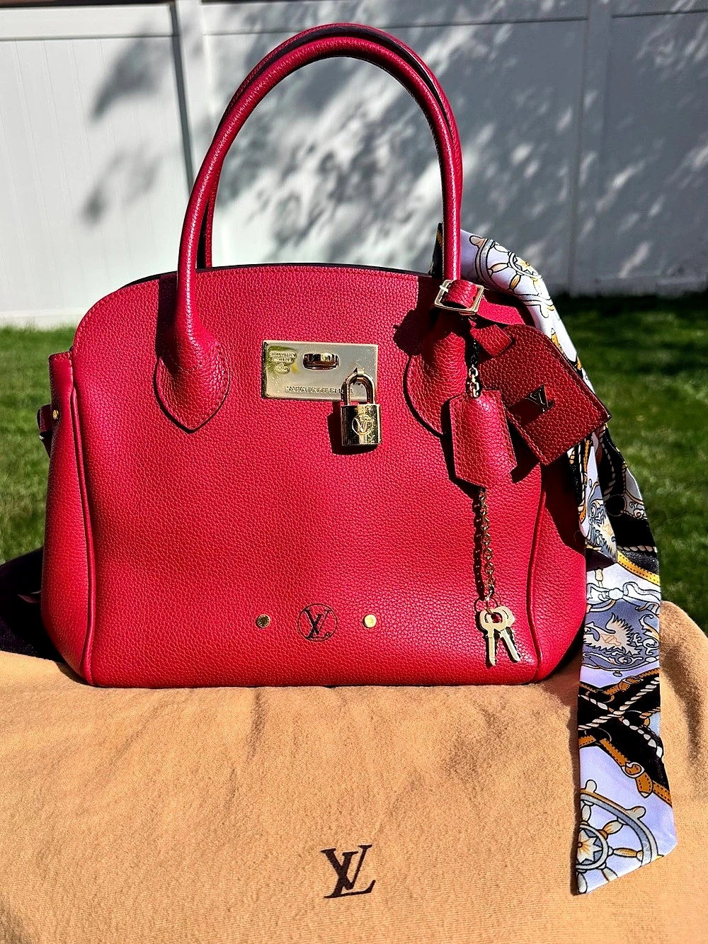Louis Vuitton City Steamer MM Satchel in Vibrant Red w/ Dusty & Scarf